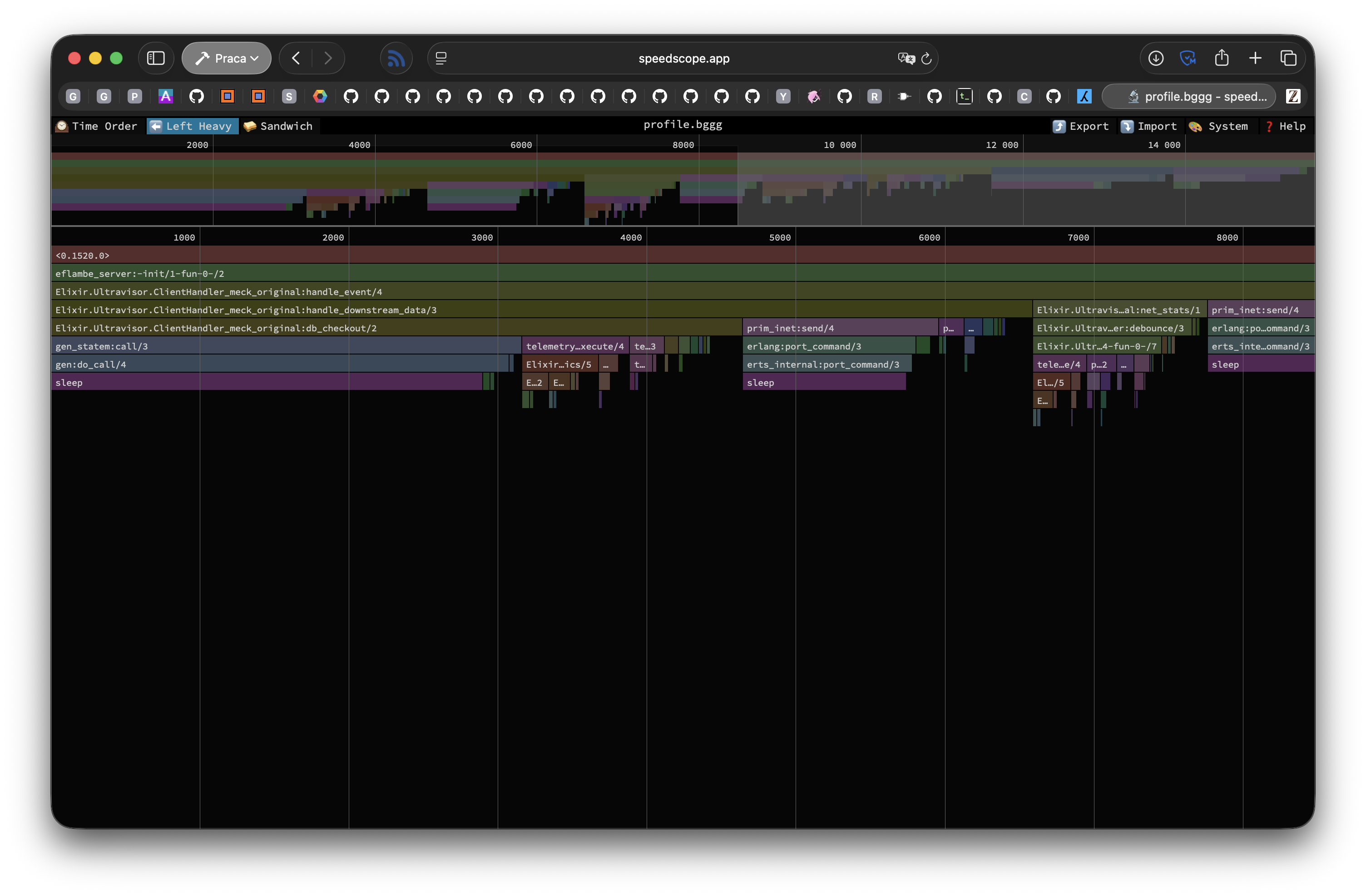 Image showing left-heavy flamegraph of the profiled application